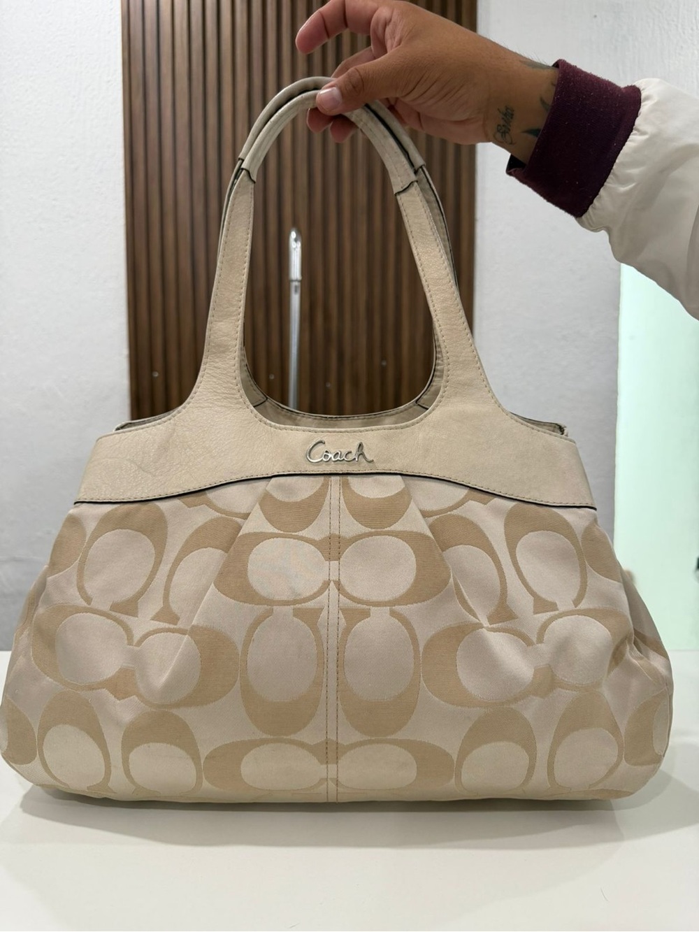 Y2K Coach Signature Lexi Canvas Leather Beige Shoulder Bag Purse VTG 2000s